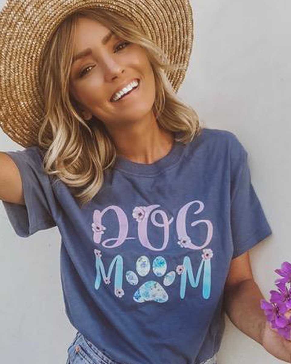 Floral Dog Mom (Front Print) (Adult Short Sleeve T-Shirt)